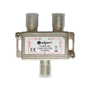 Srebrny rozdzielacz 2-drożny do anten satelitarnych.