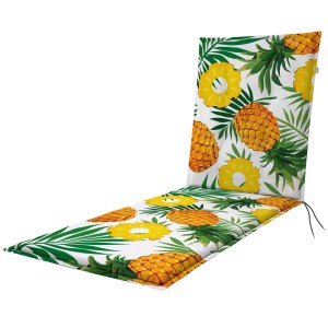 Poduszka na leżak ogrodowy z wzorem ananasa i palmy.