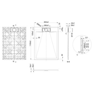 Invena Brodzik Alvero struktura kamienia czarny 110x80x2,6 cm