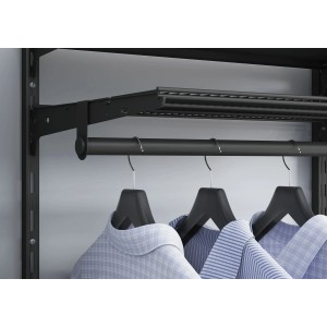 Czarny metalowy wspornik kątowy, 30 cm, jednorzędowy, do montażu na ścianie w systemie szafy.