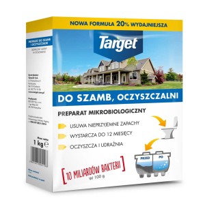 Opakowanie t.b.t., biologicznego preparatu do szamb i oczyszczalni. Usuwa zapachy i czyści do 12 miesięcy.