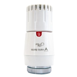 Biały termostat grzejnikowy t.b.t. do instalacji grzewczych.