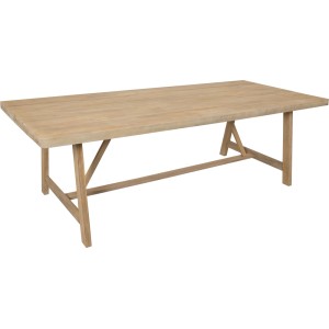 Prostokątny stół ogrodowy t.b.t. z jasnego drewna z nogami w kształcie litery A.