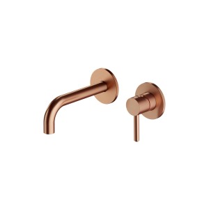 Bateria umywalkowa t.b.t. w kolorze miedzi, montaż ścienny.