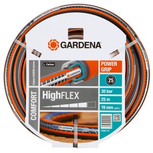 Wąż ogrodowy Gardena Comfort HighFlex 19 mm (3/4) 25 m, stabilny wymiarowo i odporny na ciśnienie do 30 barów.