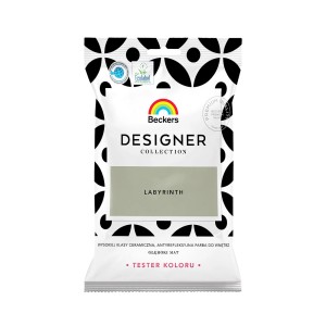 Próbka koloru Labyrinth z Beckers Designer Collection. Farba do ścian w kolorze szaro-zielonym.