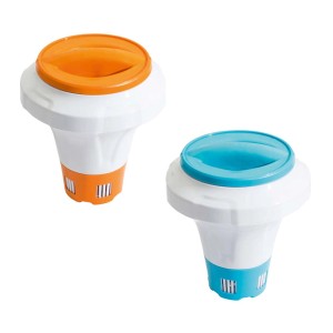 Pływak do chemii basenowej Bestway w kolorze pomarańczowym i niebieskim do dozowania chemii basenowej.