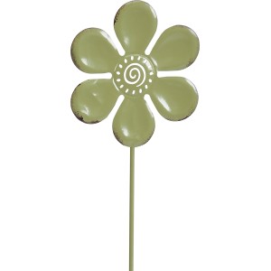 Ozdoba ogrodowa, kwiatek na piku, antyczna zieleń, 60 cm, metalowa, do rabat i donic.