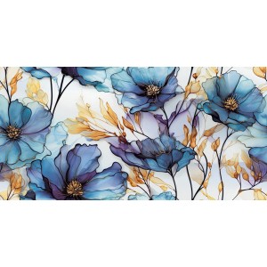 Płytka dekoracyjna ze wzorem kwiatowym w kolorze niebiesko-złotym do dekoracji ścian.
