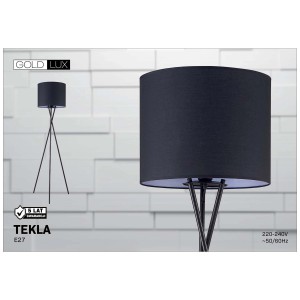 Czarna lampa podłogowa z abażurem do salonu.
