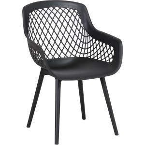 Czarne krzesło balkonowe t.b.t. z podłokietnikami i nowoczesnym wzorem kratki.