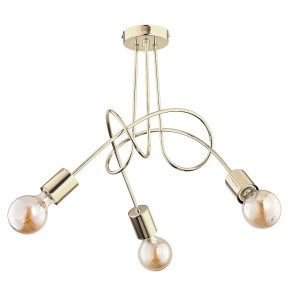 Nowoczesna, złota lampa wisząca z trzema żarówkami do salonu.