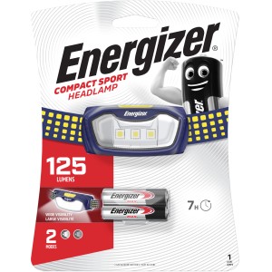 Energizer Compact Sport Latarka czołowa z bateriami, niebieska latarka czołowa ze światłami LED.