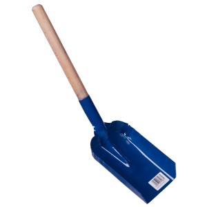 Niebieska łopatka kominkowa z drewnianą rączką, akcesoria kominkowe.