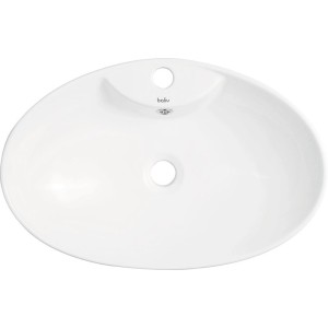 Owalna, biała umywalka nablatowa t.b.t. do łazienki.