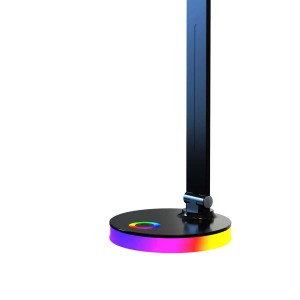 Nowoczesna lampka biurkowa LED z kolorami RGB u podstawy.