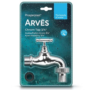 Arves kran chromowany 3/4'' (19 mm), akcesorium do zbiorników na deszczówkę i punktów poboru wody.