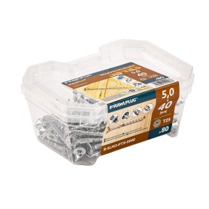 Wkręty do drewna RAWLPLUG PRO-CUT 5,0 x 40 mm, 80 sztuk w przezroczystym pojemniku.