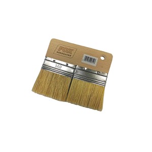 Dwa pędzle do farb efektowych t.b.t. z drewnianą rączką i jasnym włosiem.