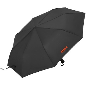 Czarny, półautomatyczny parasol OBI, Ø 98 cm, z logo OBI. Idealny na deszczowe dni.