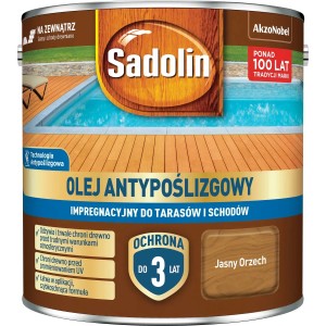 Puszka oleju do drewna Sadolin, bezbarwny, do tarasów i schodów, chroni przed promieniowaniem UV i warunkami atmosferycznymi.