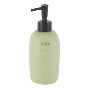 Dozownik mydła t.b.t. w kolorze zielonym z czarną główką dozownika.