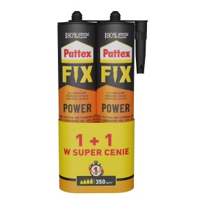Podwójne opakowanie kleju montażowego Pattex Fix Power, idealne do klejenia wewnątrz.
