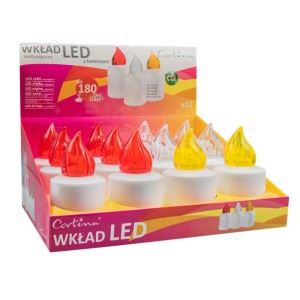 Wkłady LED do zniczy, czerwone, przezroczyste i żółte, opakowanie 12 sztuk, do nastrojowych zniczy.