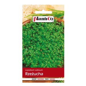 Opakowanie nasion rzeżuchy ogrodowej (Lepidium sativum) do uprawy w ogrodzie lub na parapecie.