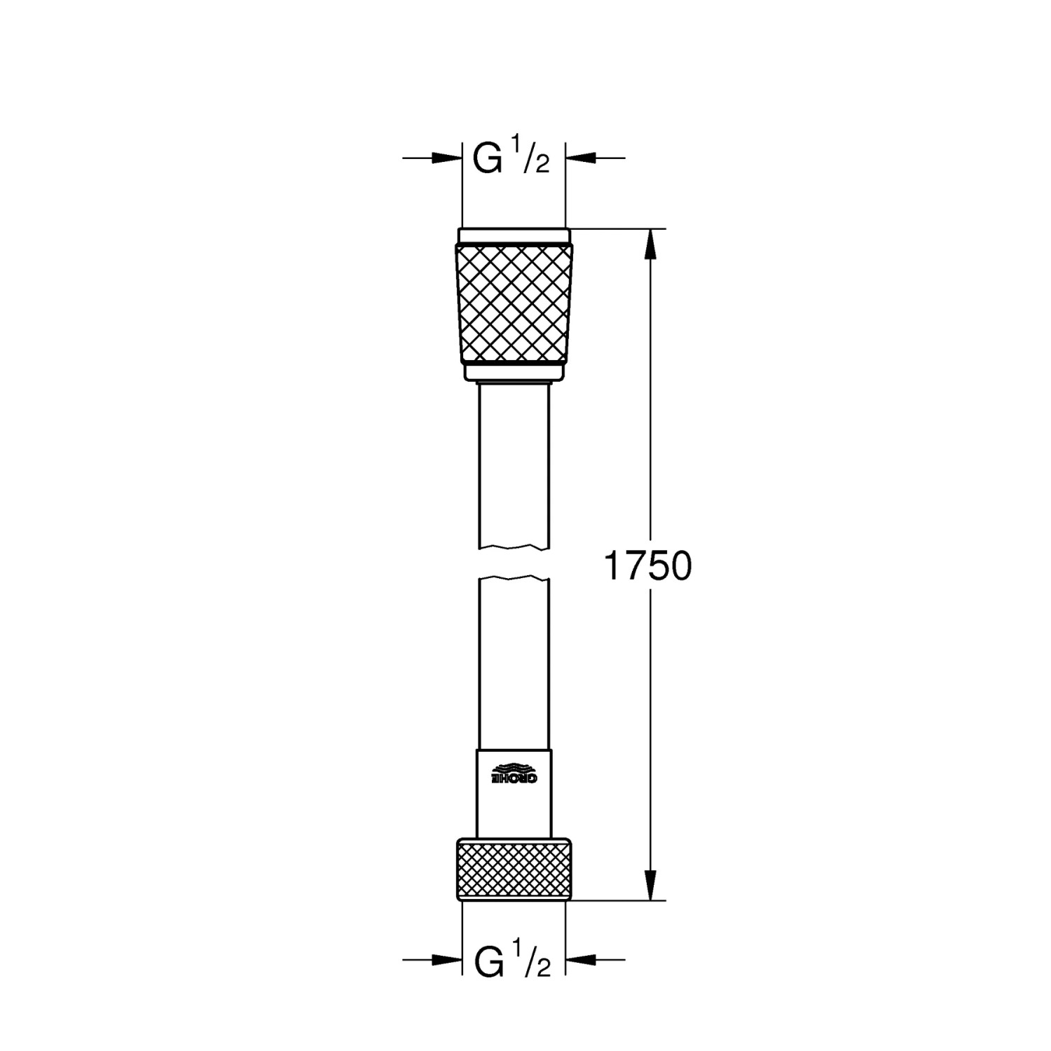 Grohe VitalioFlex Comfort wąż prysznicowy, 175 cm, chrom, rysunek techniczny.