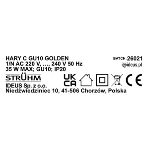 Struhm Lampa sufitowa natynkowa tuba HARY C 1xGU10 35W 12,5x9,4cm złota