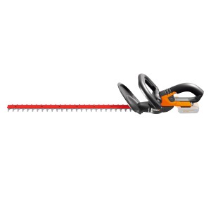 Akumulatorowe nożyce do żywopłotu Worx WG260E.9 PowerShare 20 V Solo, akumulatorowe nożyce do żywopłotu z czerwonym ostrzem i czarną rączką.