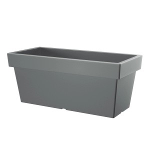 Szara skrzynka na kwiaty do ogrodu lub na balkon.