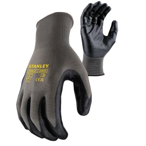 Szare rękawice robocze t.b.t. z czarną dłonią dla optymalnego chwytu.