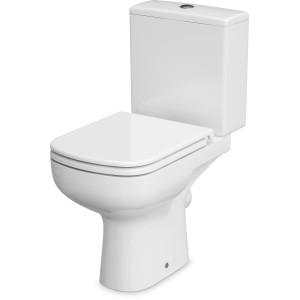 Biały zestaw WC stojący z głębokim spłukiwaniem bez kołnierza i deską sedesową Colour.