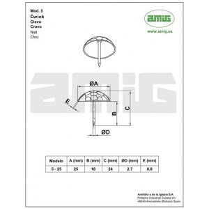 Rysunek techniczny gałki meblowej t.b.t. z wymiarami.