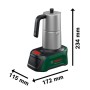 Ekspres akumulatorowy Bosch EasyMoka 18V-2 Inox, srebrna stal nierdzewna, zielono-czarna podstawa do kawy.
