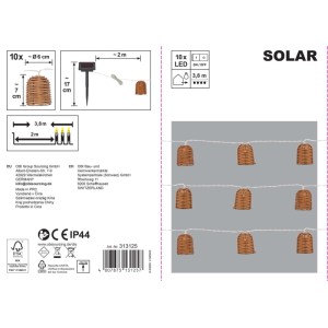 Girlanda solarna 10xLED ciepła biel IP44 3,8m rattan