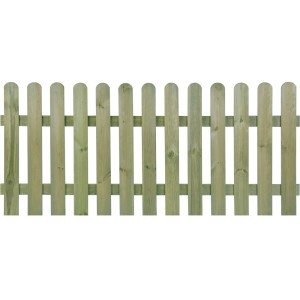 Panel ogrodzeniowy z drewna impregnowanego na zielono do aranżacji ogrodu i wyznaczania granic posesji.