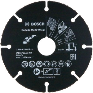 Tarcza tnąca Bosch Carbide Multiwheel, 115 mm, do szlifierek kątowych. Do cięcia drewna, plastiku, gwoździ.