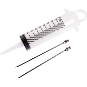 Strzykawka z dwiema igłami do winiarstwa i przetwórstwa.