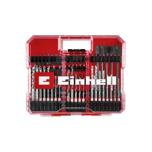 Zestaw bitów udarowych i wierteł Einhell XL-Case, 95 elementów, w czerwonym pudełku.