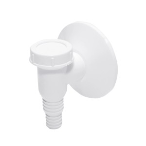 Biały syfon do pralki lub zmywarki.