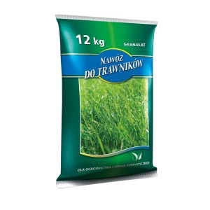 Opakowanie granulowanego nawozu do trawników, 12 kg, dla gęstego, zielonego trawnika.