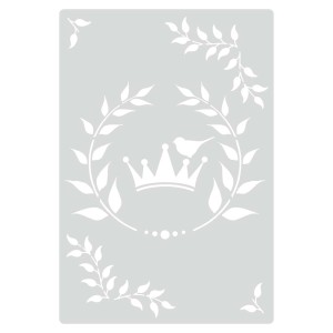 Szablon ścienny t.b.t. z koroną, ptakiem i pnączami liści do dekoracji ścian.