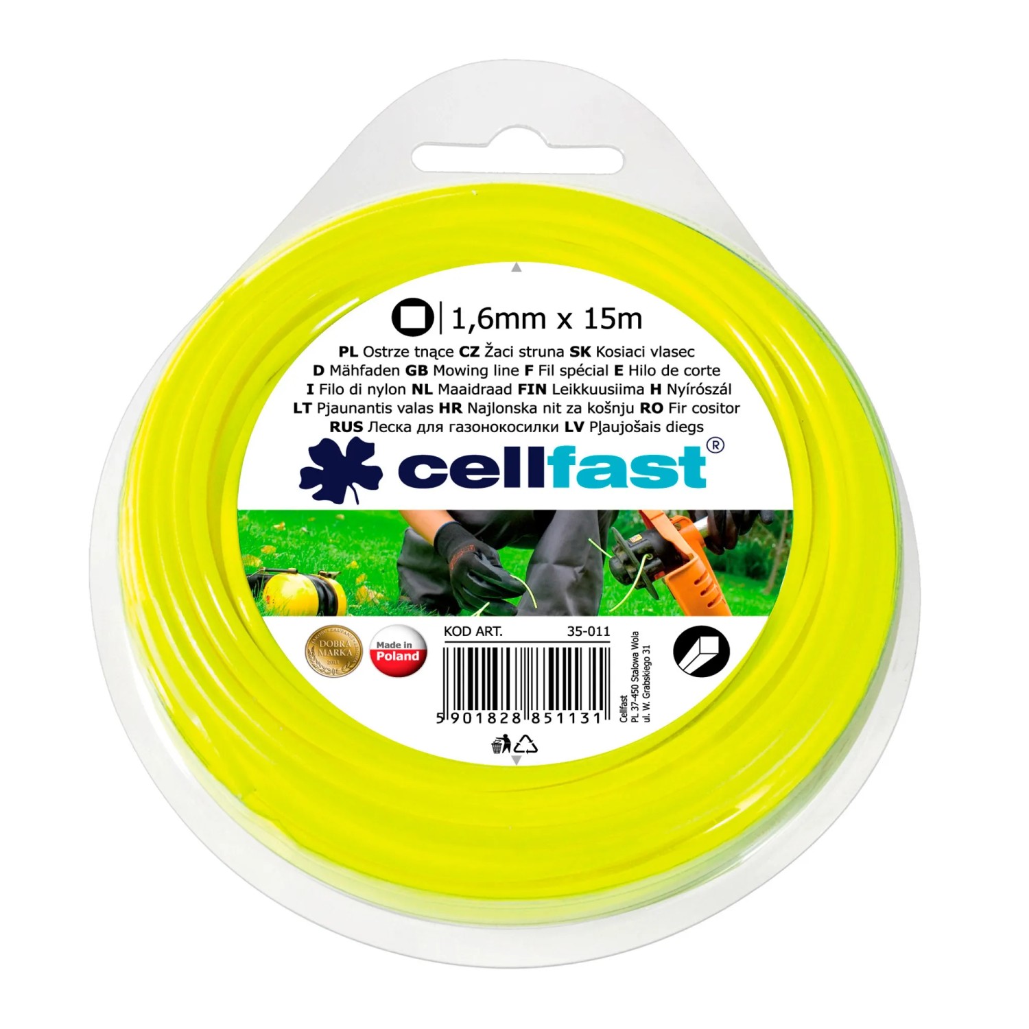 Żyłka tnąca Standard - kwadratowa 1,6 mm x 15 m