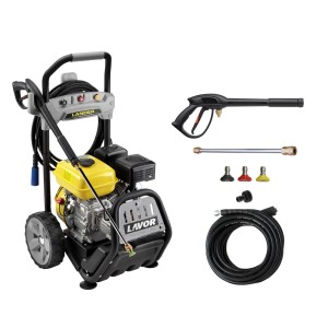 Myjka ciśnieniowa t.b.t. z akcesoriami, takimi jak dysze i wąż.