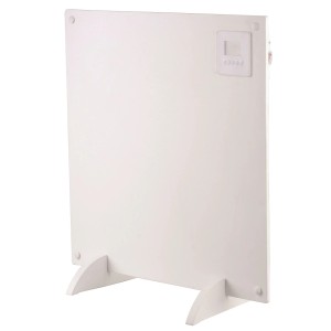 Biały grzejnik t.b.t. z wyświetlaczem i podstawką do użytku wewnętrznego.