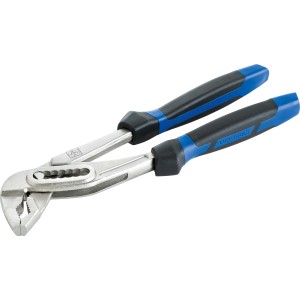 Kombinerki do pomp wodnych LUX Classic, 240 mm, z niebiesko-czarnymi uchwytami do chwytania i luzowania.