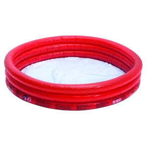 Czerwony, okrągły brodzik dla dzieci.